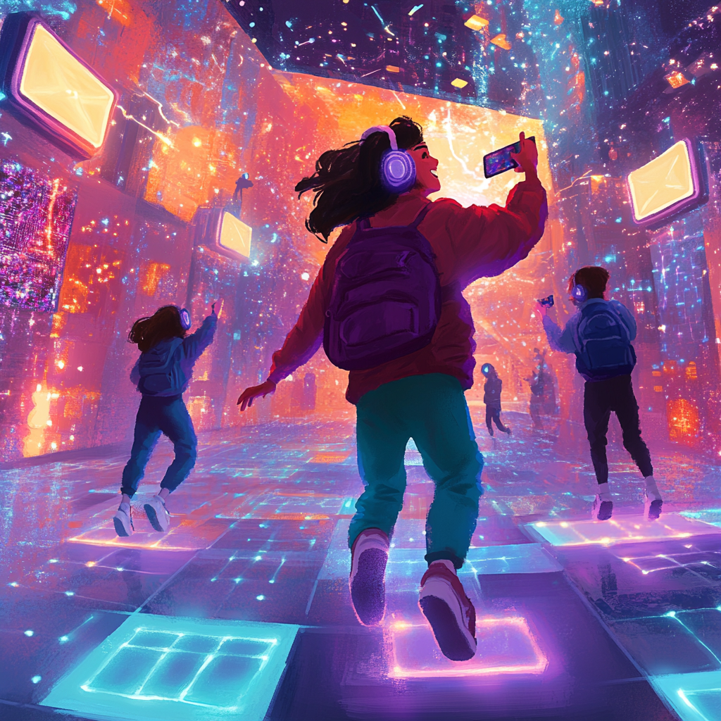 Group of friends enjoying immersive LED games at Dimension V in Gatineau